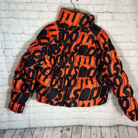 Nike Just Do It All Over Print Puffer Jacket Womens Small Orange Black - Picture 4 of 10